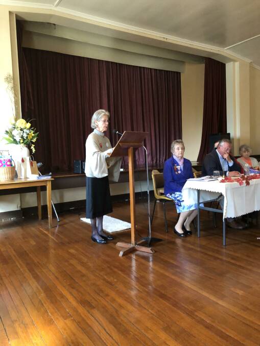  MEETING: Michele Baldry presents the Wallendbeen branch report at Red Cross Zone 19 Conference at Tumut. Picture: Contributed