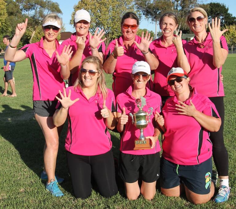 SIX TIMES: The Pink Panthers secured their sixth straight victory in last year's ladies eights carnival. Pictured are Chris Lott, Megan Gale, Kate Maher, Tina Wales, Emily Harris, Hannah Northey, Nadia Johnson and Sarah Maher.