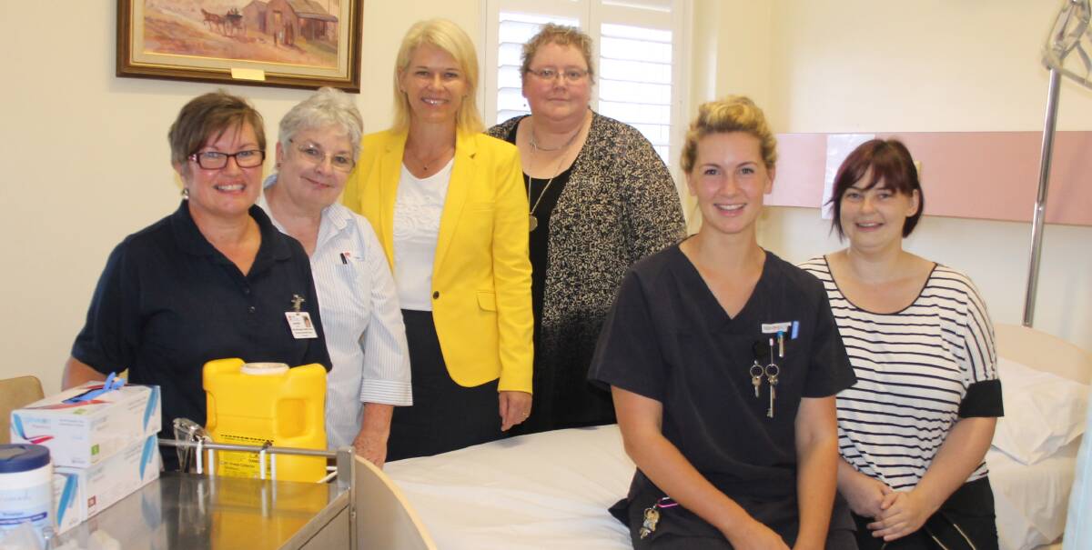WELCOME: Murrumbidgee Local Health Networks's Jenny Apps, Aileen Buckley and Karen Cairney with Member for Cootamundra Katrina Hodgkinson and graduate nurses (front) Lucinda Headland and Jess Collett. Picture: Jennette Lees 