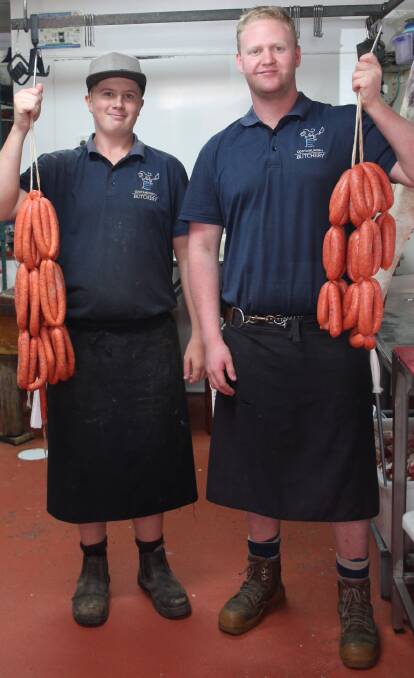 SUPPORTING LOCAL: Cootamundra Butchery's Craig Brooks and Michael Taylor are busier than ever as people flock back to their local butchers. Picture: Jennette Lees 
