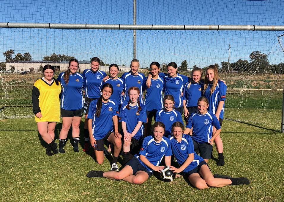 READY TO GO: The Cootamundra High School open girls soccer team will take on Albury in the fifth and final round of the Combined High Schools Soccer Championships on Friday. Photos: Contributed
