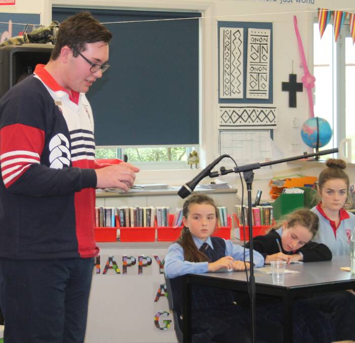 ARGUMENTATIVE: Harry Tiernan provides a clear, concise argument during Friday's debate at Sacred Heart Central School in front of an audience of fellow students, teachers and parents. Picture: Jennette Lees 