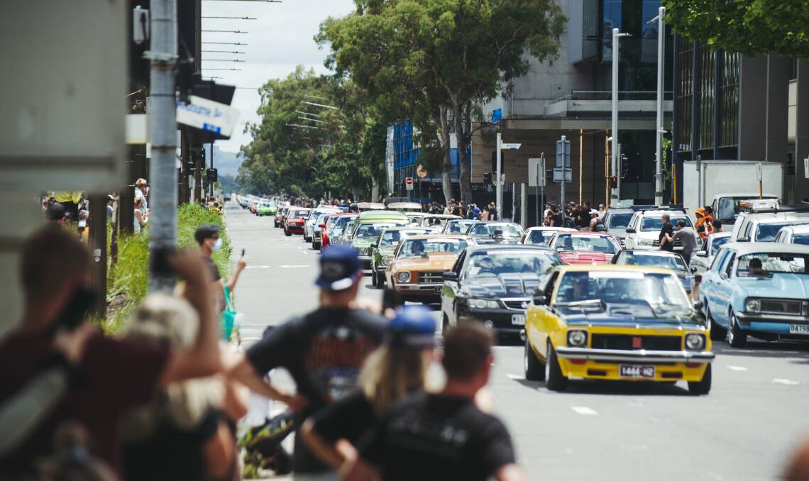 The 2022 city cruise cavalcade rolls down Northbourne Ave. Picture: Dion Georgopoulos