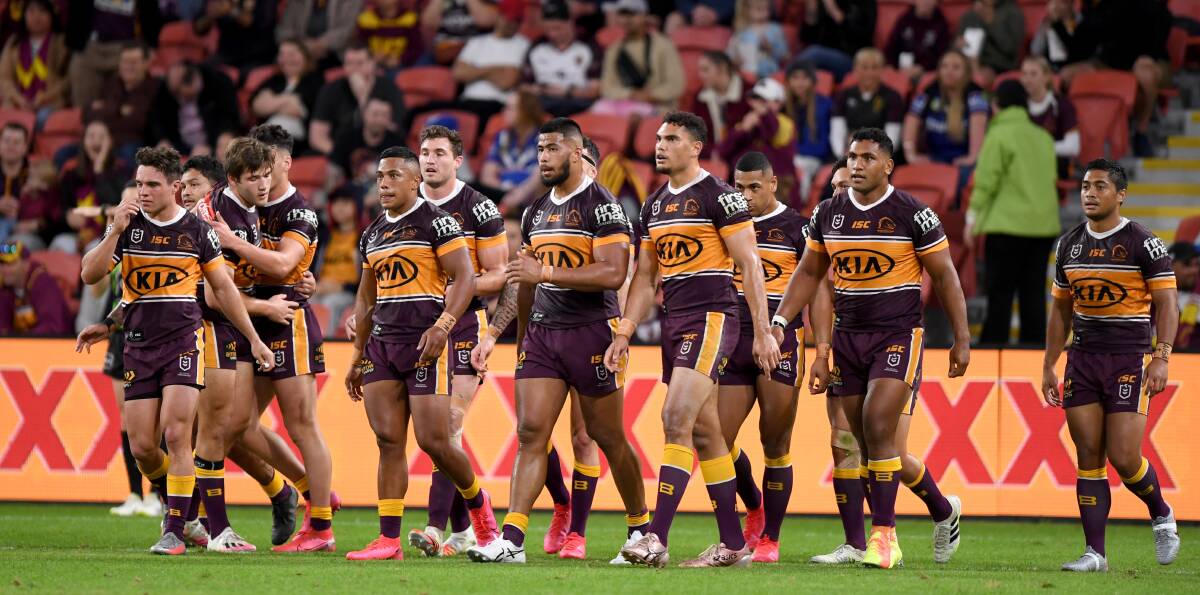 DEJA VU: Brisbane players have become used to waiting for the opposition to take a kick at goal with the club on target to record its worst defensive season joining in 1988. Picture: SCOTT DAVIS/NRL IMAGERY