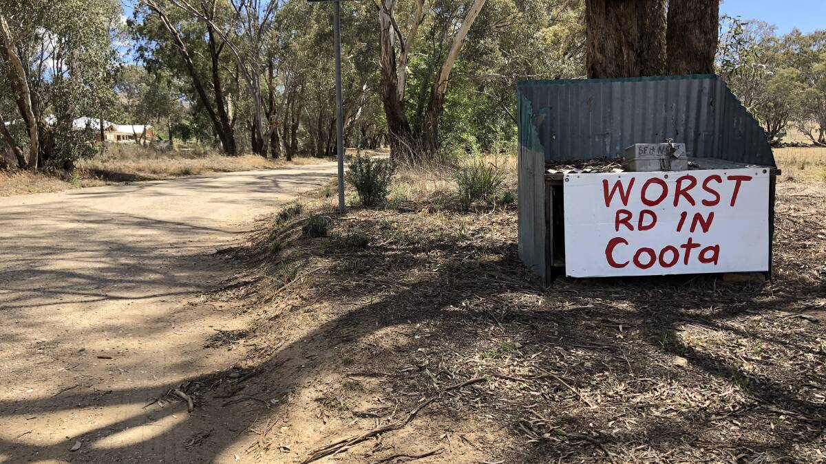 The only unsealed road within Cootamundra town limits was recently signposted as "worst rd" by long-suffering residents. Picture: Kellie Hancock