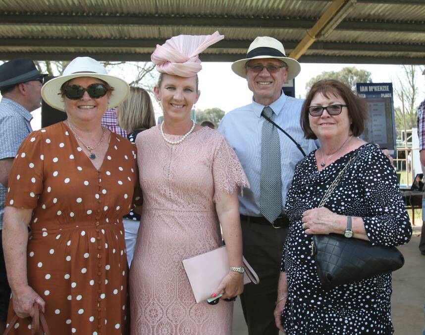 CELEBRATION: Back in town to celebrate birthdays and catch up with friends at the races were Susan Morrison, Fairlight, Belinda Butler from Dirrambandi (daughter of Michael and Joy Willis) and Bill and Jane Salter, Canberra.