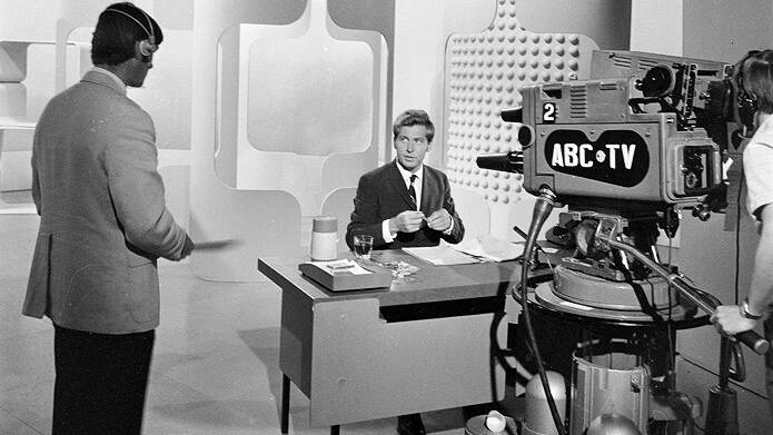 A young Bill Peach on the set of This Day Tonight in 1969, before his retirement career as a luxury tour operator.