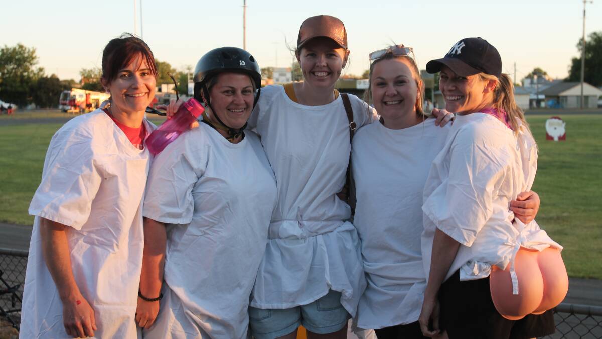 Cheeky: Nurses from Cootamundra Hospital had a special team costume for their bicycle racing (l-r) Rachel Oddy, Ray Godbier, Bianca Jones, Hailey Freer and Andrea Pearcey.