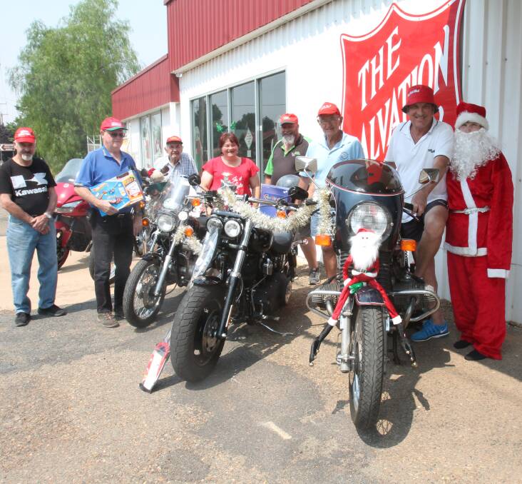 In a publicity shot this week for Saturday's Toy Run, members of the Cootamundra branch of the Ulysses Club outside the Salvation Army store in Hovell Street.