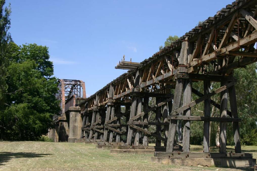 The famous Gundagai viaduct. If restored, cyclists could ride over it, if not, the trail would follow close by.