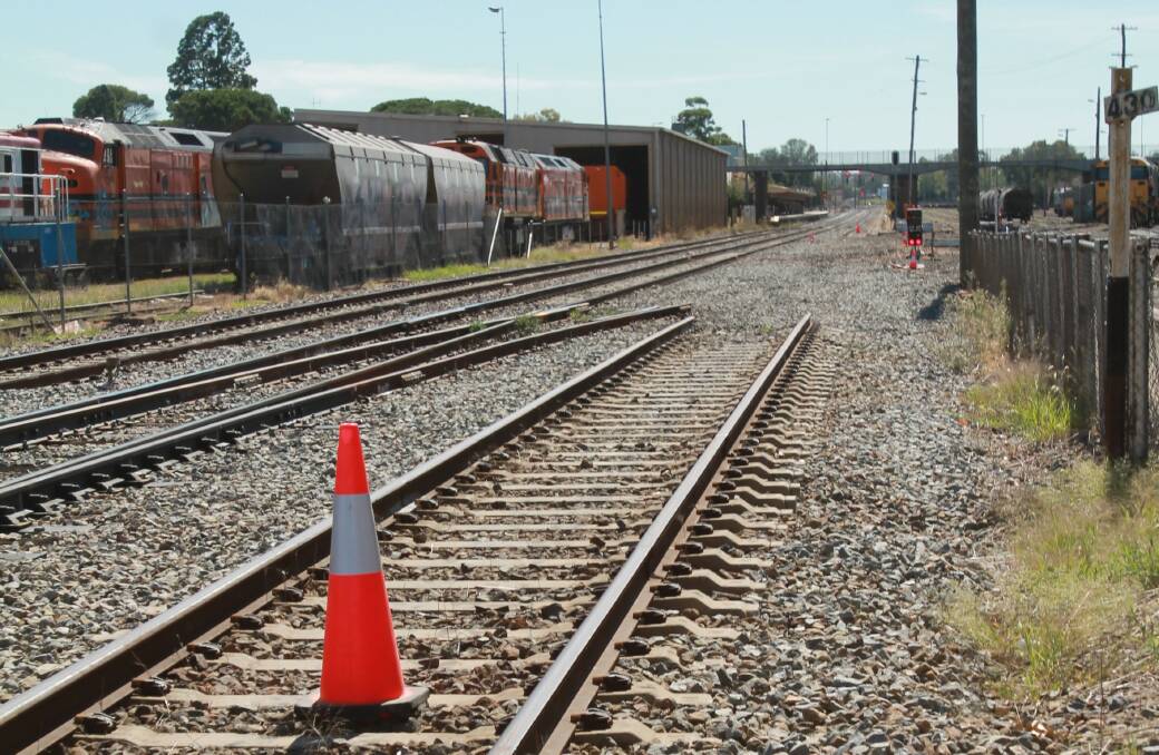 Track to nowhere: damaged track has been removed but not yet replaced in the Cootamundra Railway Yard. The missing track is causing freight trains to travel slowly through the town.
