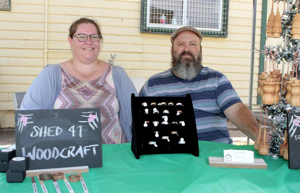 Brooke and Shane Frantz manning their very first market stall with their business Shed 41 Wood Crafts, Shane and Brooke make Individually hand crafted jewellery and homewares, made from Australian native species.