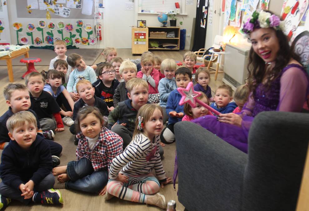 Sara Collingridge, aka the Tooth Fairy, with an enthralled audience at Cootamundra Preschool last week.