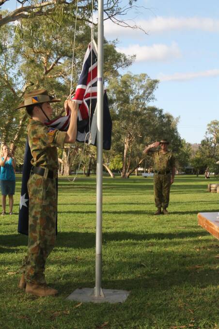 Flag raising by Cootamundra 256 Cadet Unit. The national anthem was led by the Sing Australia choir and a prayer said by Sam McNally of Cootamundra Ministry Hub.