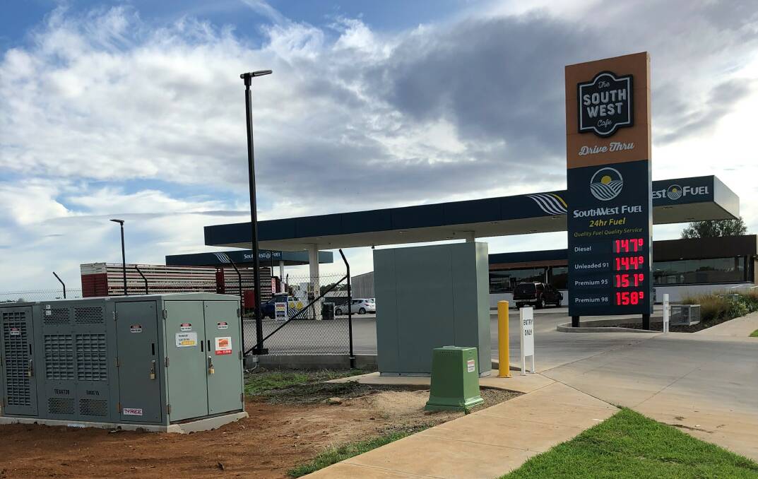 A pad-mounted Essential Energy substation is connected to the grid by a cable underneath Yass Road/Olympic Highway. 