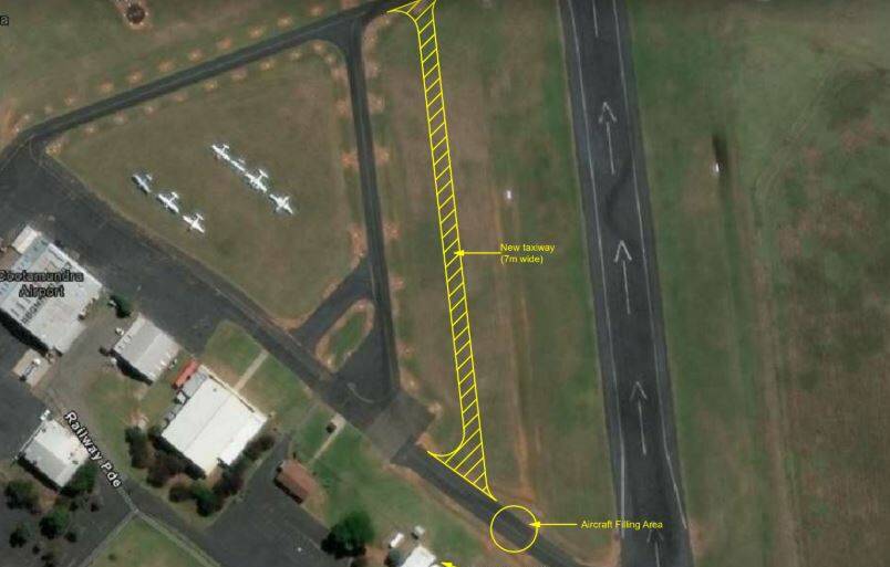 The proposed seven metre-wide taxiway is marked in yellow cross hatching.