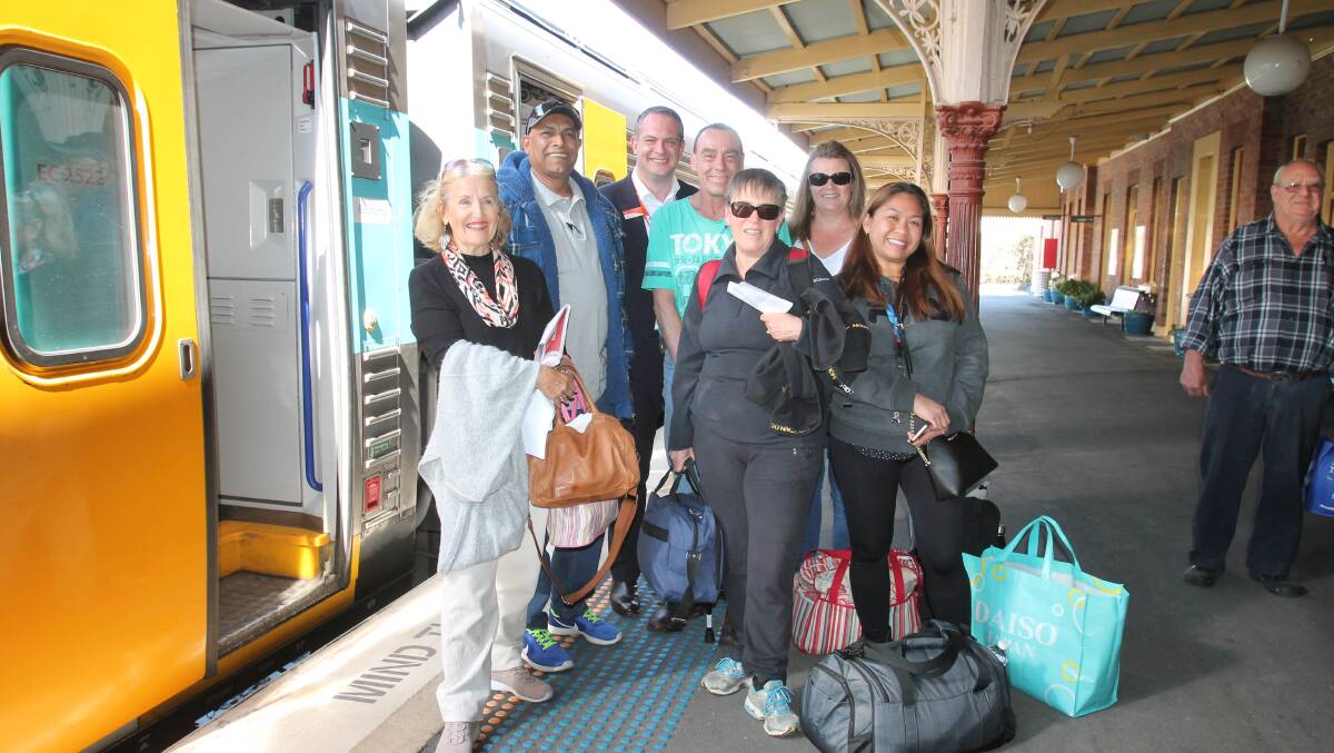 FIRST TO TRY: Caroline Stevenon, Sajendra Bali, Jamie Bourke, Melinda Deas, Alison Williams and Anna Ponce, with (rear) CEO of Transport NSW Pete Allaway.