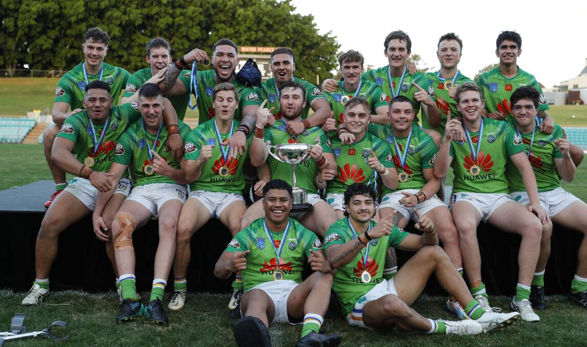 THRILLING FINISH: The Raiders celebrate their third SG Ball premiership on Saturday. Picture: Bryden Sharp/NSW Rugby League