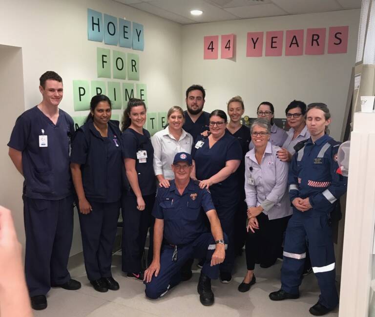 Wagga Base Hospital staff wish paramedic Phil Hoey a happy retirement on Monday. Picture: Contributed
