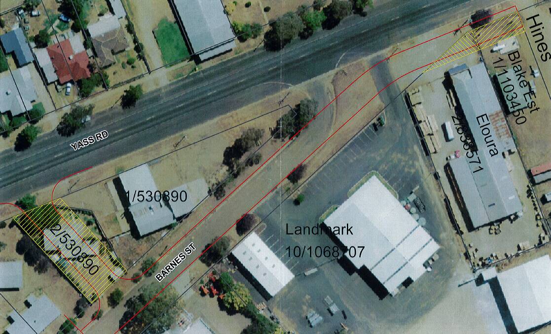 The proposed re-alignment of Barnes Street and the Yass Road. Photo: Supplied