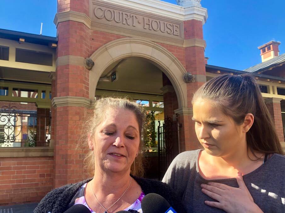 Luke Doyle's mother Alison Bailey and sister Ashley Bailey outside Wagga Courthouse on Monday.
