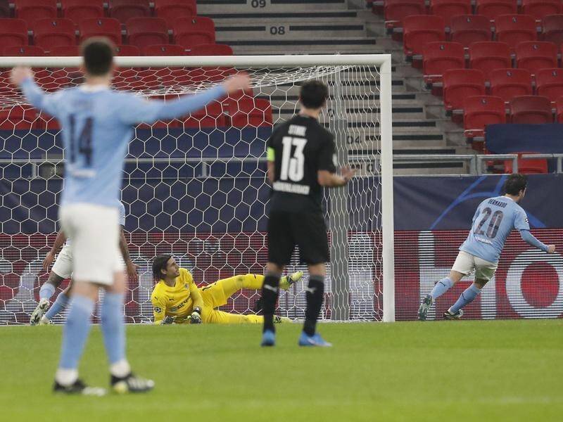 Bernardo Silva has celebrated a goal in Manchester City's win over Borussia Monchengladbach.