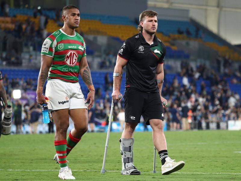 Jai Arrow has suffered an ankle injury in the Rabbitohs' 46-28 NRL win over Gold Coast. (Jason O'BRIEN/AAP PHOTOS)