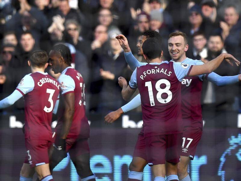 Jarrod Bowen (r) netted his first goal for West Ham in their vital 3-1 EPL win over Southampton.