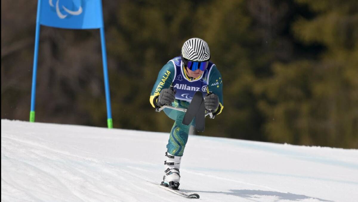 Michael Milton during his run in the super-G event at 2026 Milan-Cortina Winter Paralympic Games. (© SPORT THE LIBRARY PHOTO)