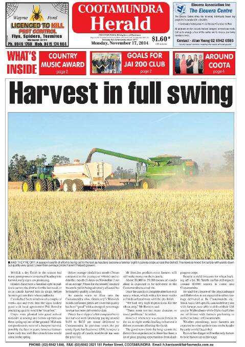 Cootamundra Herald front and back pages 2014 | October - December