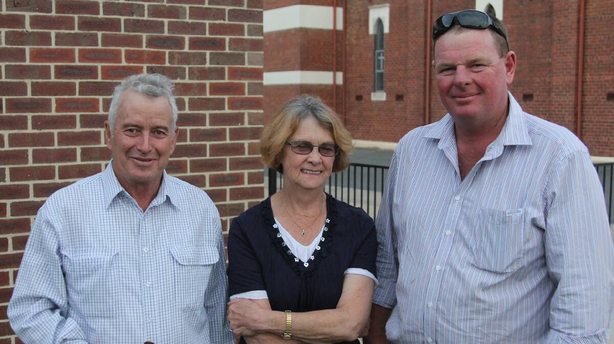 THANK YOU: Pictured at the Sacred Heart Central School Paddock to Plate dinner on Friday night are some of the people that assist with the agricultural program throughout the year (from left) Robert Fitzpatrick, Lyn Fitzpatrick and Peter Fitzgerald. 
Picture Michael Van Baast