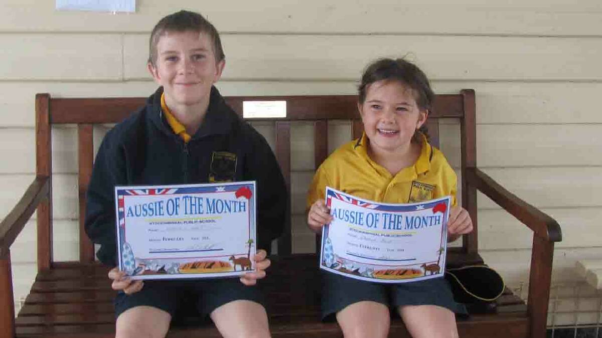   AUSSIES OF THE MONTH: pictured (left) is  Chelsea Reid with Harvey Holt who each received one of Stockinbingal’s special awards.