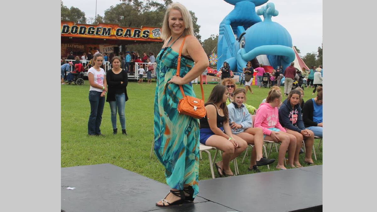 GORGEOUS: Catherine Annetts looks every inch the model in this number from HY Fashion, which was the major sponsor of the Stock Struts fashion parade at Sunday’s Stockinbingal Village Fair. 
