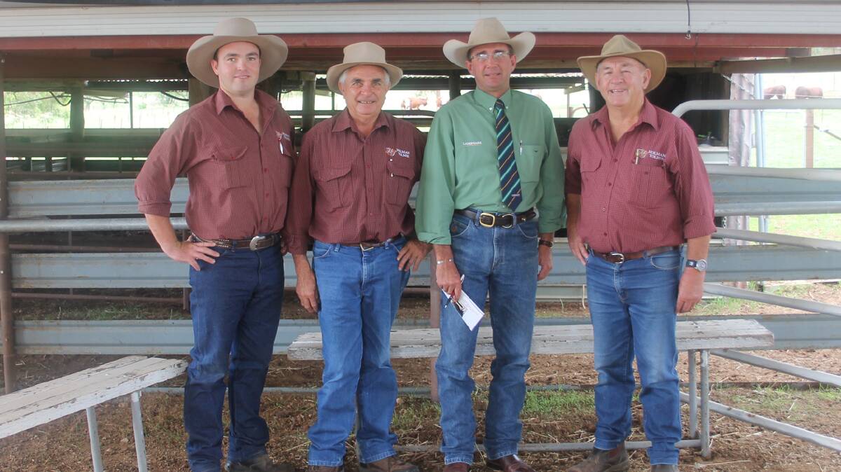 SELLING TEAM: Conducting the annual sale were Cootamundra agents (from left) Corey Nicholson of Holman Tolmie, Steve Tolmie of Holman Tolmie, Andrew Wishart of Landmark and Garry James of Holman Tolmie. 