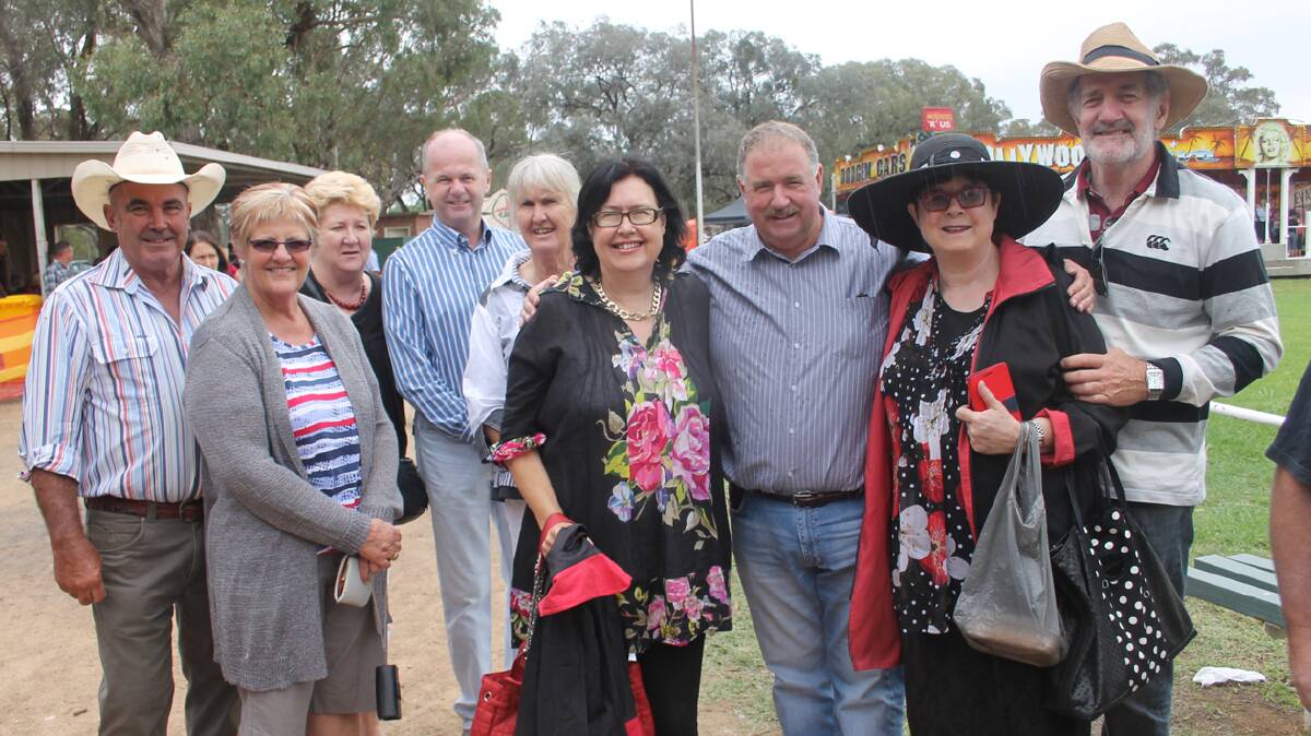 HOW terrific was it to see this group of former Stockinbingal residents return to the village for Sunday’s Stock Village Fair. 
Catching up were (from left) Ray and Sandra Fallon of Cootamundra, Sue Ryan (nee Donoghue) of Wodonga who some might remember from the Stock Hotel in the 1970s, Mark Witenden now of Bateman’s Bay, Jill Booker of Milvale, Kate Mejaha (nee Pether) of Mt Annan in Sydney, Cootamundra’s Daryl Sedgwick, Elizabeth Woolaston (nee Chudleigh) and Rob Woolaston now of Brisbane. 
Loads of fun was had and many memories shared as these proud locals shared stories from back in the day. 