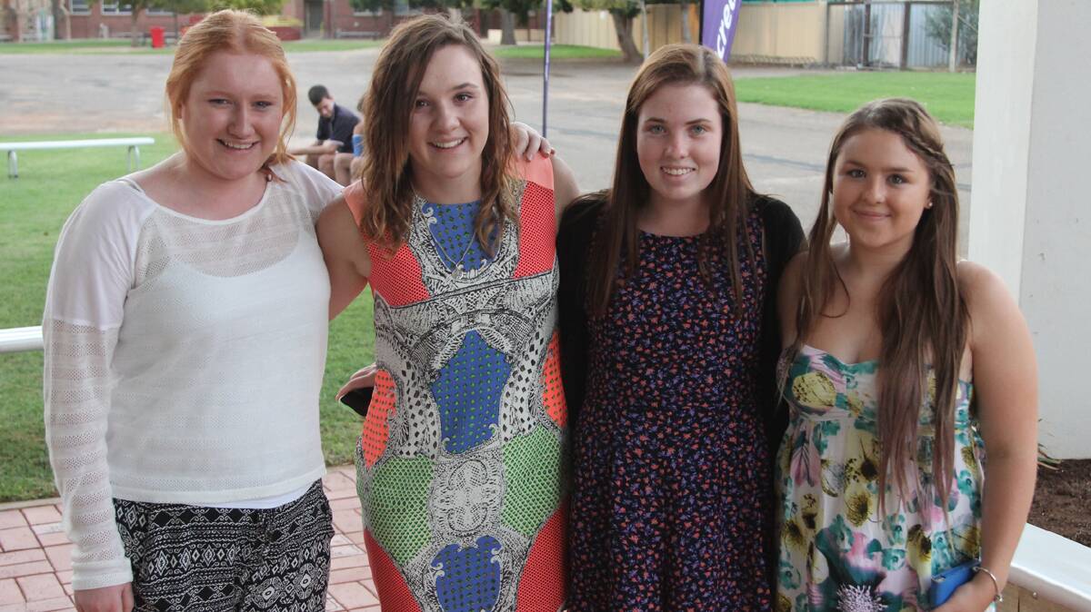 ENJOYING themselves at the Paddock to Plate dinner hosted by Sacred Heart Central School students last Friday night are former students (from left) Ainslie Fuller, Abby Perry, Georgie Sutherland and Milly Rickett.
Full story on the dinner on page three. 