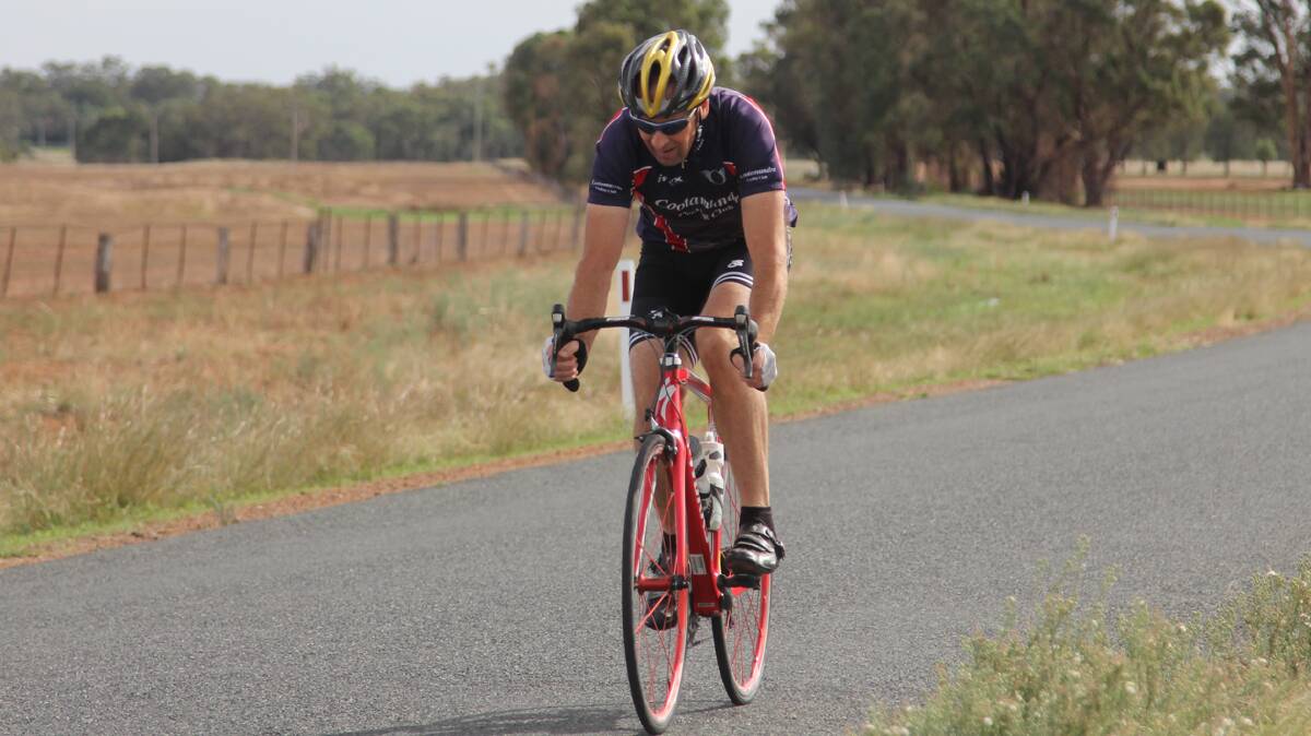 LONE RIDER: pictured is David Jarvis riding for the Cootamundra Cycle Club in the annual Stock fair Cycle Race last Sunday. 

Photo: Michael Van Baast