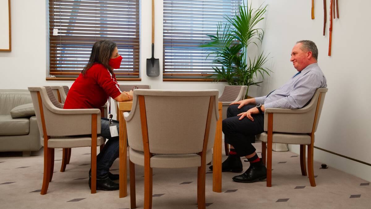 Canberra Times chief political correspondent Karen Barlow interviews Deputy Prime Minister Barnaby Joyce. Picture: Elesa Kurtz