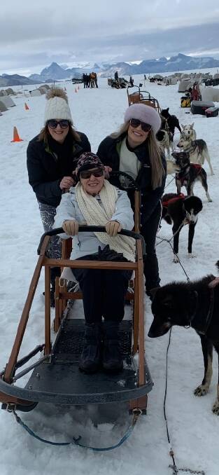 SNOW SLEDGE RIDE: Absolutely nothing was too much for 88 year young Wilma Hayne whilst holidaying in Canada. She took a dog sledge ride, train travel, plane and cruised the Inside Passage up to Juneau! 