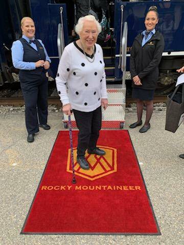 VIP TRAIN TRIP RED CARPET: The red carpet was laid out for Cootamundra lady Wilma Hayne when she caught the Rocky Mountaineer Gold Leaf across Canada, viewing amazing countryside as she travelled with daughter Sue and granddaughter Ashleigh.