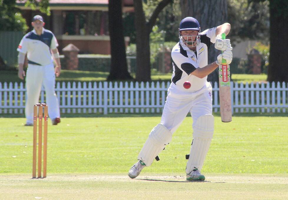 NOT OUT: Cootamundra's Darren Connell plays a square drive at Albert Park on Sunday during the Stribley Shield game against Wagga Wagga on Sunday.  Photo: Kelly Manwaring
