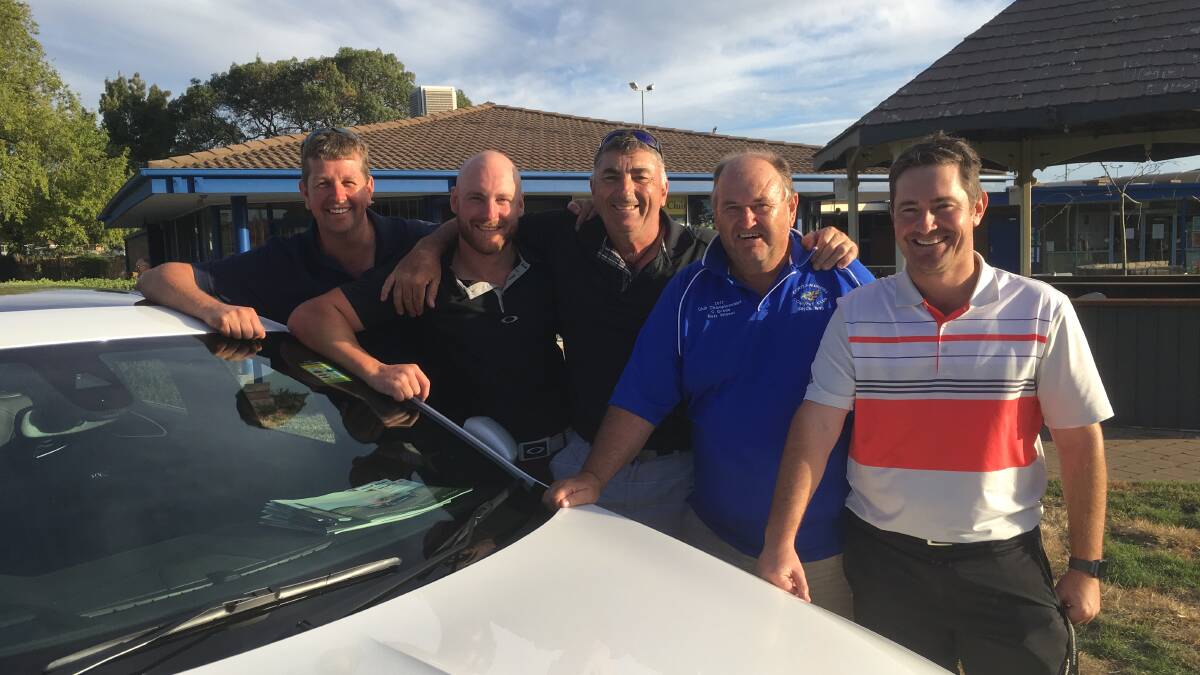 LOCAL HEROES: Cootamundra's Brendan O’Callaghan, Simon Lienesch, Peter Annetts and Lyal Twyford with PGA professional Matthew Parsons. Photo: Contributed