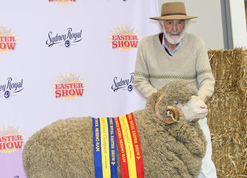 CHAMPION: Winston McDonald with the Reserve Grand Champion super fine ram at Sydney Royal Easter Show. Photo: Brett Tindal