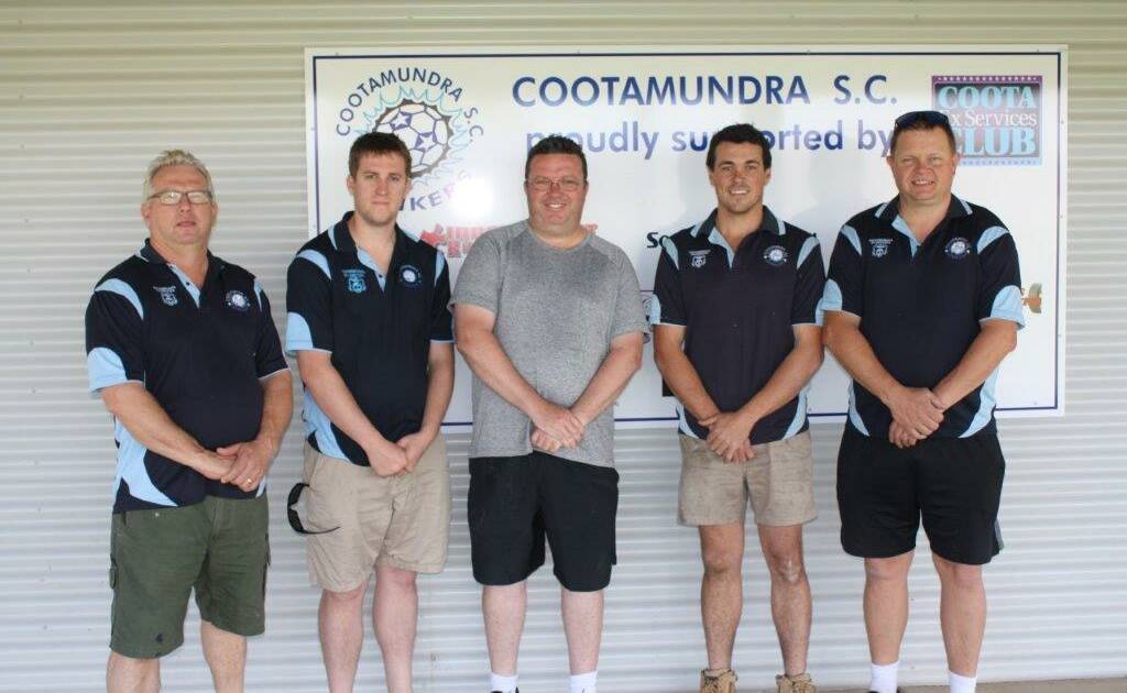 Reserve grade men’s manager Doug Phillips, reserve grade men’s coach Tom Phillips, women’s first grade coach James Dickinson, first grade men’s coach Adam McPhail and Brent Farnsworth (not pictured) and first grade men’s manager Ian Wilson. Photo: Contributed