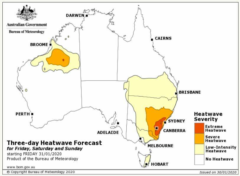 A severe heatwave is predicted for the region on Friday, January 31. Image: BUREAU OF METEOROLOGY