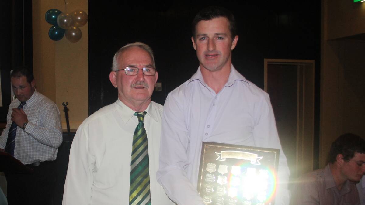 HONOURED: pictured (left) is Noel Heywood who presented Steven Willoughby with the Justin Heywood Memorial Award. Steven also won the Allan Wilson Memorial.