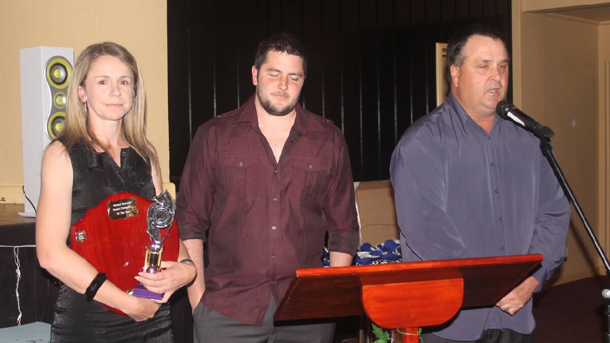  WORTHY WINNER: pictured (from left) are Tina Wales, Andrew Bucknell and Wayne Berkrey. Tina was awarded the Mick Bucknell Senior Club Person of the year award.