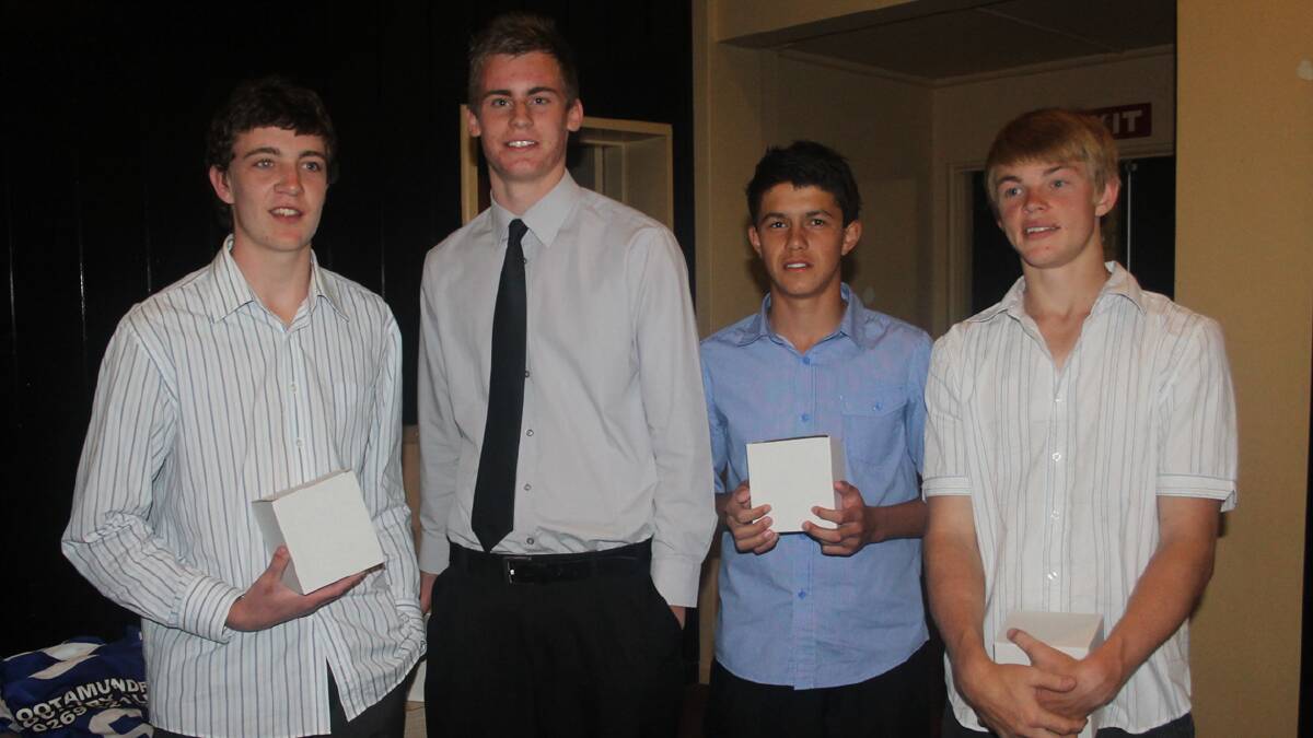 UNDER 16S COACH’S AWARDS: pictured (from left) are Harrison Howse, Sam Baldock, Ryan Connell and Col Jennings at the Bulldogs presentation.