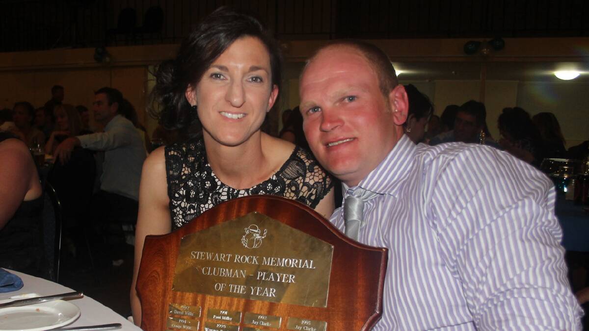  WELL DESERVED: Andrew Johnson was awarded the Stewart Rock Memorial Clubman – Player of the Year. Andrew is pictured with his wife Nadia.