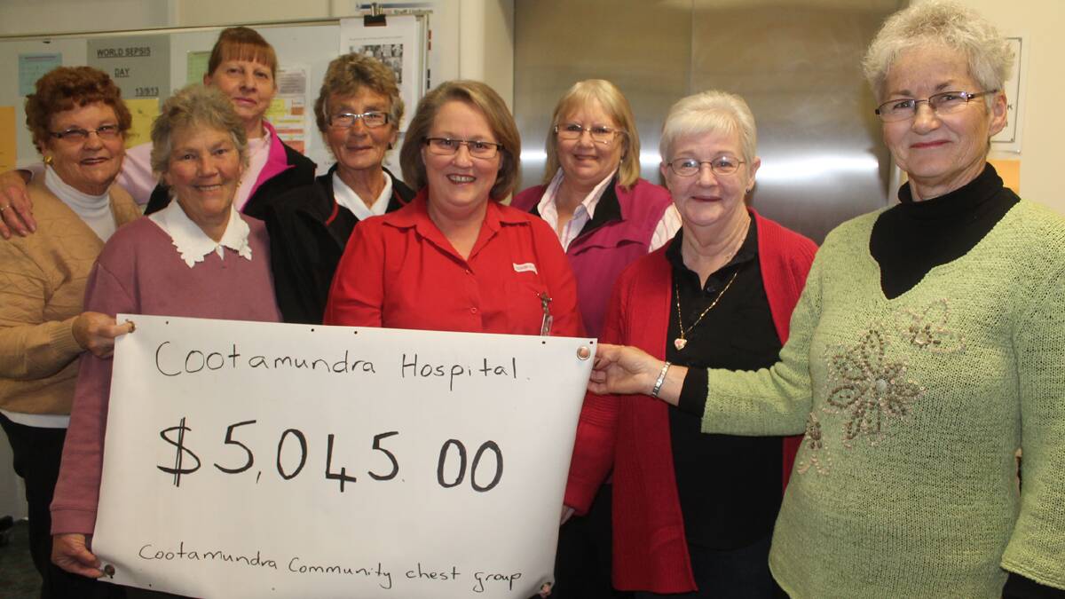  APPRECIATED: Cootamundra Hospital’s Sue McGlynn (front, centre) thanked the Community Chest group for its generous donation, describing it as “fantastic”.
